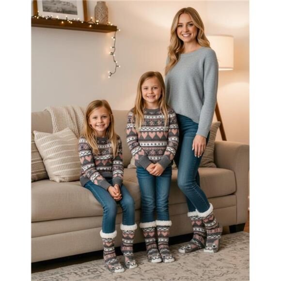 Fuzzy Slipper Socks for Women Girls Kids with Grips Warm Sherpa - Picture 2 of 7